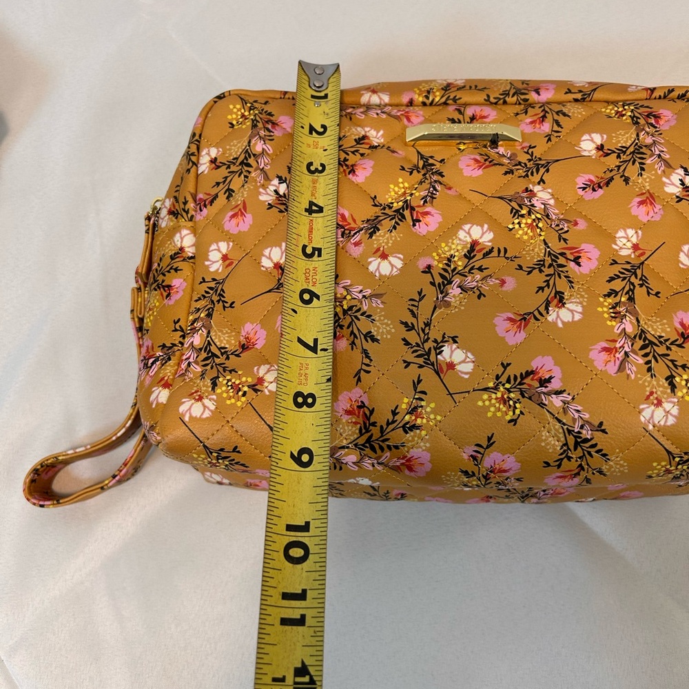Steve Madden Floral Travel Bag Purse Double Zipper Side Handle Yellow 9'' x 10'' - Picture 7 of 12
